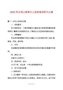 2025年公司上崗審計(jì)人員的培訓(xùn)學(xué)習(xí)心得