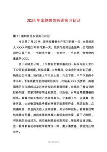 2025年出納崗位實訓實習日記
