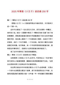 2025年寒假《小王子》讀后感250字
