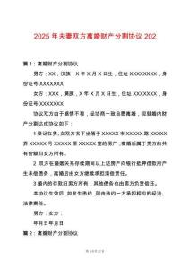 2025年夫妻雙方離婚財(cái)產(chǎn)分割協(xié)議202
