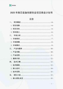 2025年制芯裝備創新創業項目商業計劃書