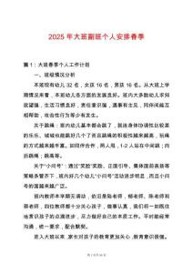 2025年大班副班個人安排春季