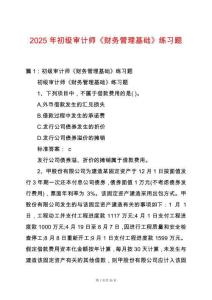 2025年初級(jí)審計(jì)師《財(cái)務(wù)管理基礎(chǔ)》練習(xí)題