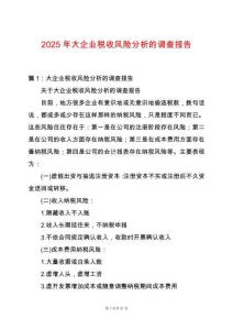 2025年大企業(yè)稅收風(fēng)險分析的調(diào)查報告