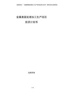 金屬表面處理加工生產(chǎn)項目投資計劃書