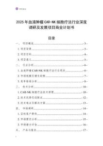 2025年血液腫瘤CAR-NK細胞療法行業深度調研及發展項目商業計劃書