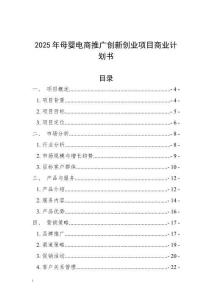 2025年母嬰電商推廣創(chuàng)新創(chuàng)業(yè)項(xiàng)目商業(yè)計(jì)劃書