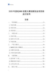 2025年游戲MOD創意大賽創新創業項目商業計劃書