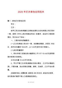 2025年打井承包合同范本