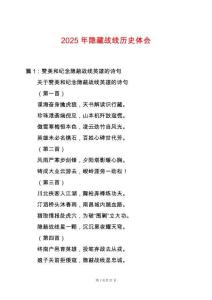 2025年隱藏戰線歷史體會