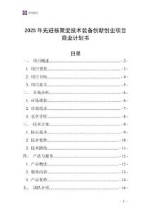 2025年先進(jìn)核聚變技術(shù)裝備創(chuàng)新創(chuàng)業(yè)項(xiàng)目商業(yè)計(jì)劃書(shū)