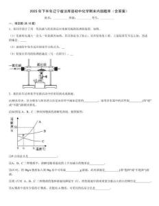 2025年下半年遼寧省法庫縣初中化學(xué)期末內(nèi)部題庫（含答案）