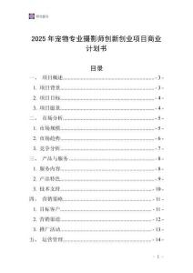 2025年寵物專業攝影師創新創業項目商業計劃書