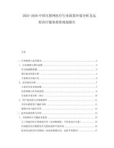 2025-2030中國互聯網醫療行業政策環境分析及遠程診療服務投資規劃報告