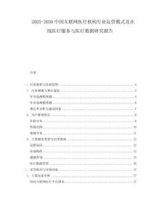 2025-2030中國互聯網醫療機構行業運營模式及在線醫療服務與醫療數據研究報告