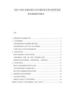 2025-2030金屬冶煉行業市場供需分析及投資發展評估規劃研究報告