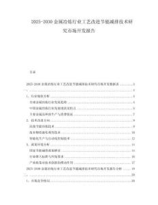 2025-2030金屬冶煉行業工藝改進節能減排技術研究市場開發報告