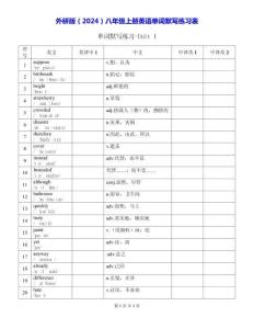 外研版（2024）八年級上冊英語單詞默寫練習表