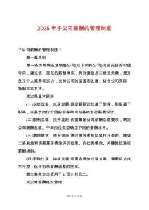 2025年子公司薪酬的管理制度