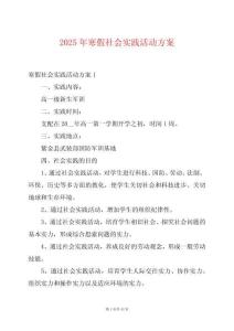 2025年寒假社會實踐活動方案
