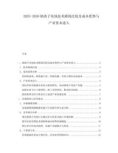 2025-2030鈉離子電池技術路線比較及成本優勢與產業資本進入