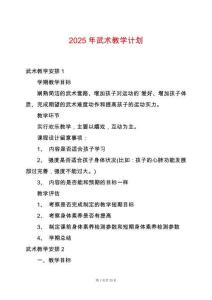 2025年武術教學計劃