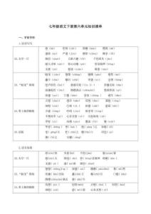 （統編版2024）語文七年級下冊 第六單元知識清單（新教材）