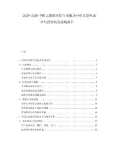 2025-2030中國太陽能光伏行業市場分析及發電成本與投資機會戰略報告