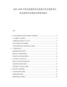 2025-2030中國太陽能熱發電設備行業市場供需分析及投資評估規劃分析研究報告