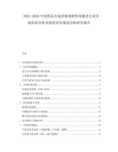 2025-2030中國藥品市場價格策略咨詢服務(wù)行業(yè)市場供需分析及投資評估規(guī)劃分析研究報告