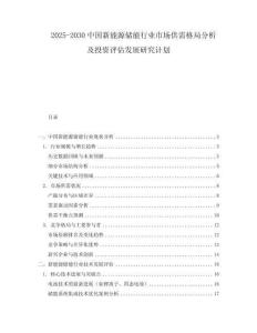 2025-2030中國新能源儲能行業市場供需格局分析及投資評估發展研究計劃