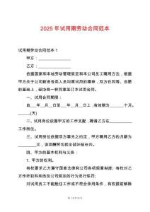 2025年試用期勞動合同范本