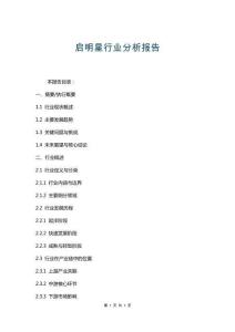 啟明星行業(yè)分析報告