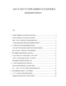 2025至2030年中國聚合硫酸鐵行業(yè)市場發(fā)展模式及投資趨勢分析報(bào)告