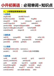 小升初英語：必背單詞+知識點
