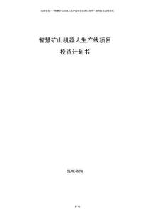 智慧礦山機(jī)器人生產(chǎn)線項(xiàng)目投資計(jì)劃書(shū)