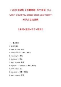 2024新魯教版 初中英語(yǔ) 八上 Unit 1 Could you please clean your room知識(shí)點(diǎn)總結(jié)講解（單詞+短語(yǔ)+句子+語(yǔ)法）【2022新課標(biāo)】