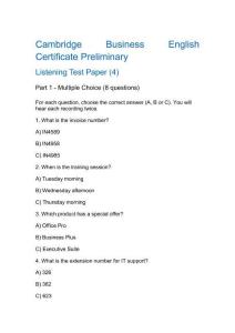 劍橋商務(wù)英語初級考試聽力部分試卷（四）