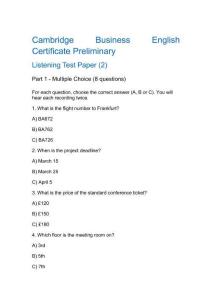 劍橋商務(wù)英語初級考試聽力部分試卷（二）