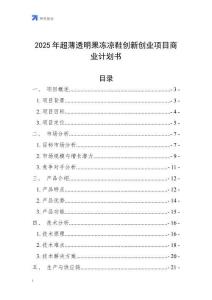 2025年超薄透明果凍涼鞋創(chuàng)新創(chuàng)業(yè)項目商業(yè)計劃書