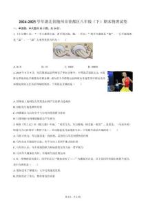 湖北省隨州市曾都區(qū)2024-2025學年八年級（下）期末物理試卷（含答案）