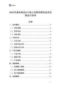 2025年速凍食品DIY線上社群創新創業項目商業計劃書