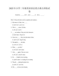 2025年小學(xué)二年級(jí)英語(yǔ)語(yǔ)法重點(diǎn)難點(diǎn)訓(xùn)練試卷