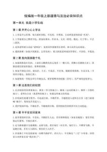 2025-2026統編版一年級上冊道德與法治必背知識點