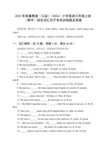2025年秋冀教版（三起）（2024）小學英語三年級上冊（期中）綜合詞匯句子專項訓練題及答案