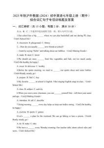 2025年秋滬外教版 (2024）初中英語(yǔ)七年級(jí)上冊(cè)（期中）綜合詞匯句子專項(xiàng)訓(xùn)練題及答案