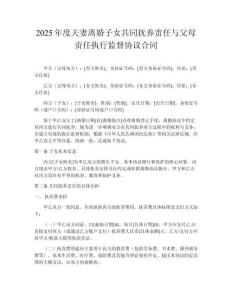 2025年度夫妻離婚子女共同撫養(yǎng)責任與父母責任執(zhí)行監(jiān)督協(xié)議合同