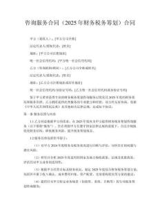 咨詢服務(wù)合同（2025年財務(wù)稅務(wù)籌劃）合同