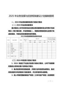 2025年業(yè)務(wù)發(fā)展與投資框架建議計劃編制