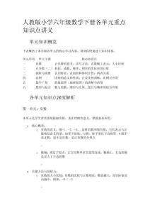 人教版小學(xué)六年級(jí)數(shù)學(xué)下冊(cè)各單元重點(diǎn)知識(shí)點(diǎn)講義